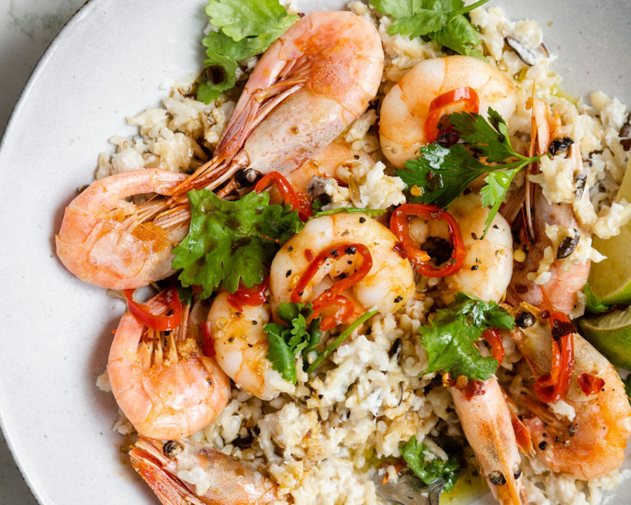 Chilli Prawns with Baked Coconut Rice