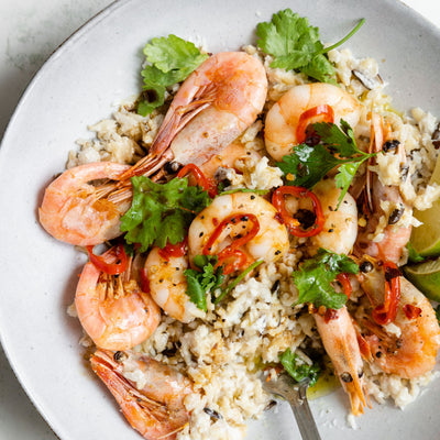 Chilli Prawns with Baked Coconut Rice