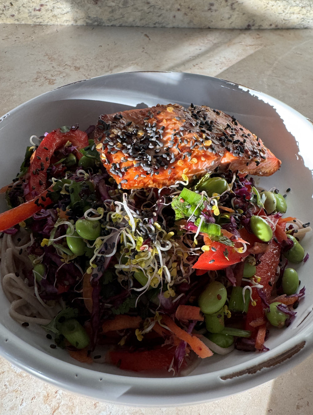 Rainbow Noodle Salad with Cashew Satay