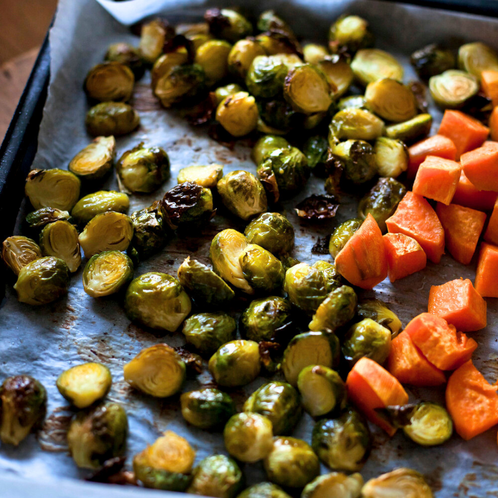 Roasted Sprouts + Pumpkin with Pine Nut Cream