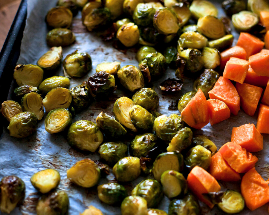 Roasted Sprouts + Pumpkin with Pine Nut Cream