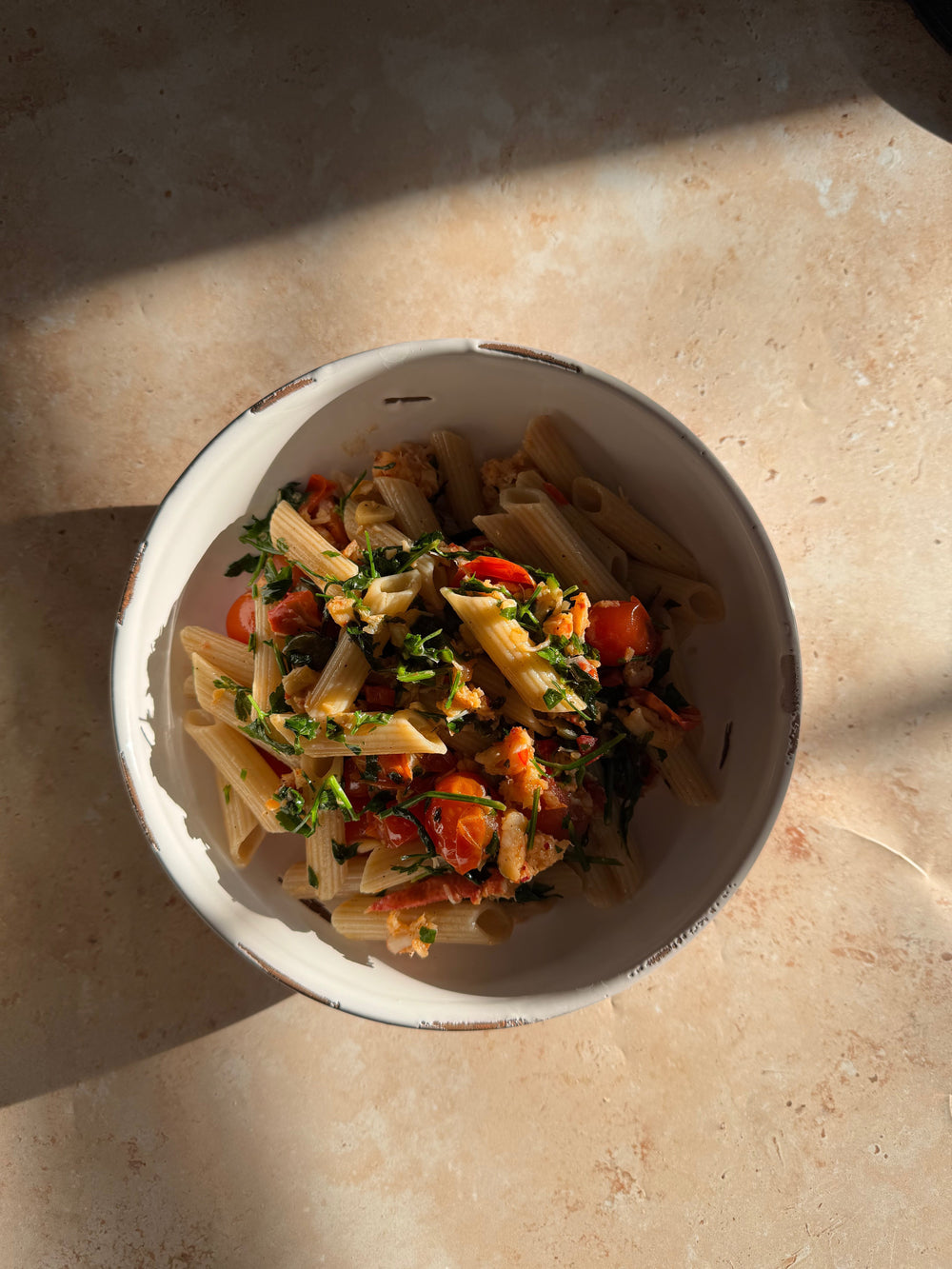 Lobster Penne with Chilli, Garlic, Tomatoes & Capers