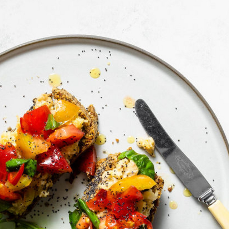 Fried Tomatoes on Toast with Poached Eggs + Summer Beans