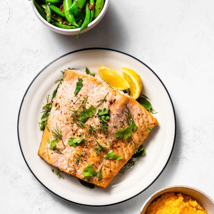 Baked Salmon with Miso Squash + Crunchy Greens
