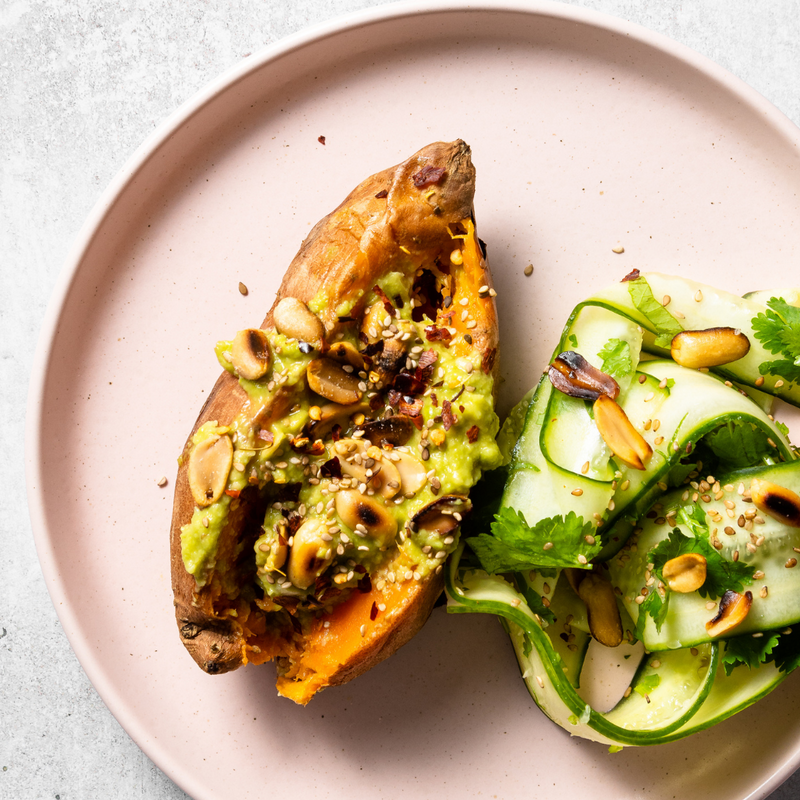 Baked Sweet Potato with Cucumber Salsa (VE)