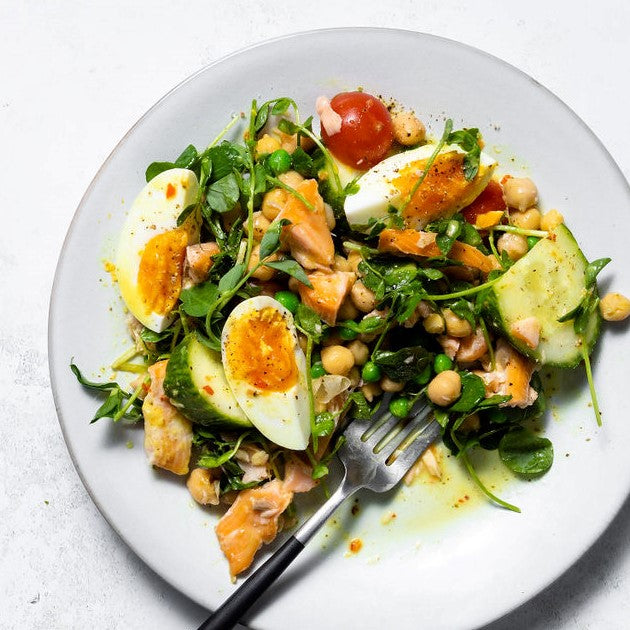 Breakfast Salad with Smoked Trout + Boiled Egg