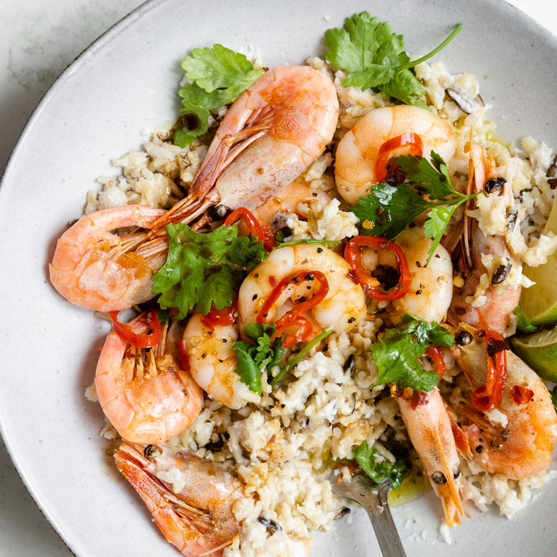 Chilli Prawns with Baked Coconut Rice