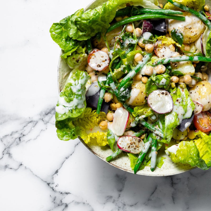 Mediterranean Salad with Chickpeas and Plant Parmesan (VE)