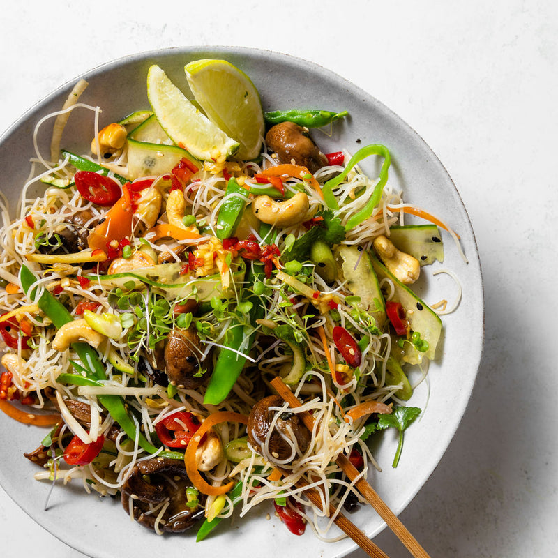Thai Mushroom Salad with Rice Noodles + Sesame Dressing (VE)